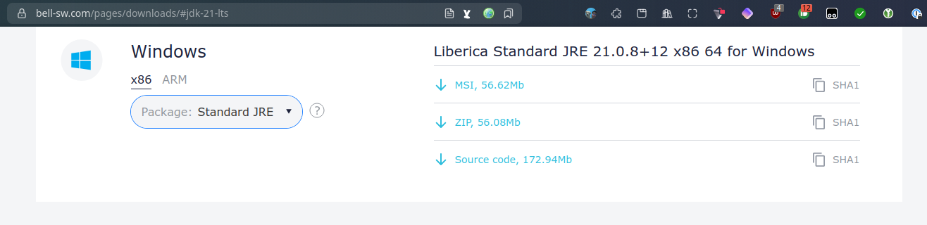 Liberica JRE Download Page